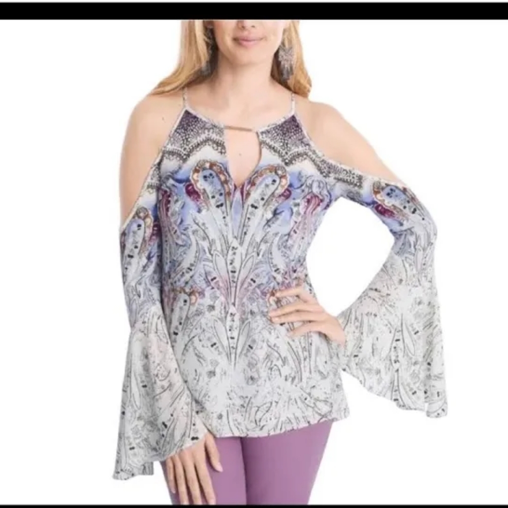 NWT Whbm cold-shoulder bell-sleeve blouse